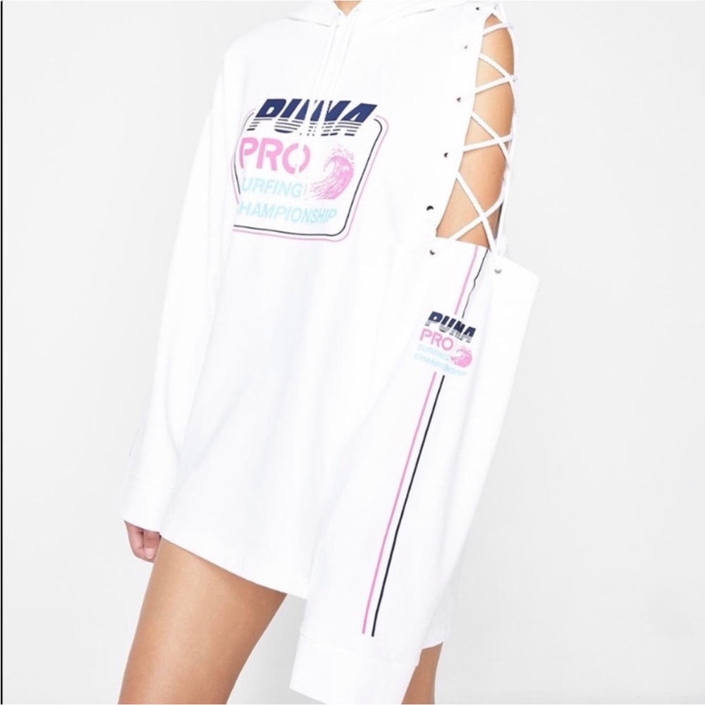 Rihanna puma fenty white pro surfing lace up oversized hoodie size m